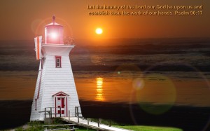 Psalm 90:17 – Light House In Sunset Papel de Parede Imagem