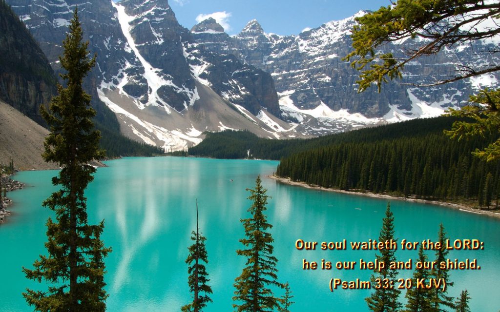 Psalm 33:20 – Help and Shield christian wallpaper free download. Use on PC, Mac, Android, iPhone or any device you like.
