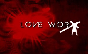 Christian Graphic: Love WorX Red Background Wallpaper